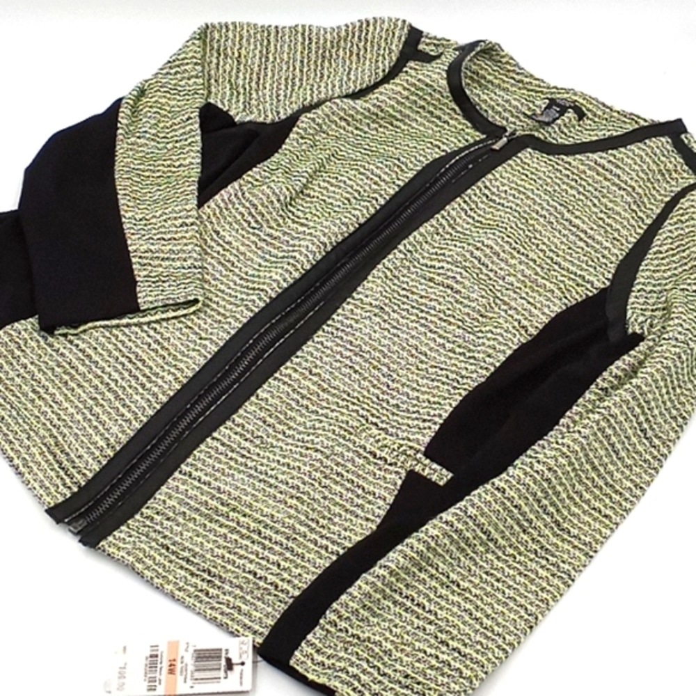 Alfani Bright Lights Faux Leather Tweed‎ Ponte-Knit Jacket Green Neon 14W